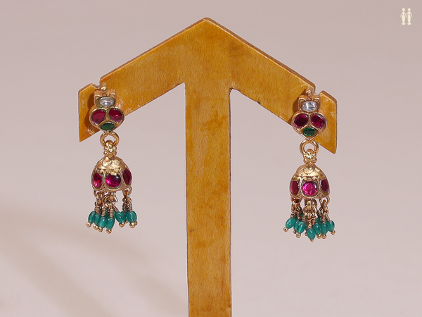 Tri Color Stone Gold Plated Pure Silver Jhumkas