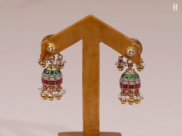 Multicolor Stone With Beads Pure Silver Jhumkas