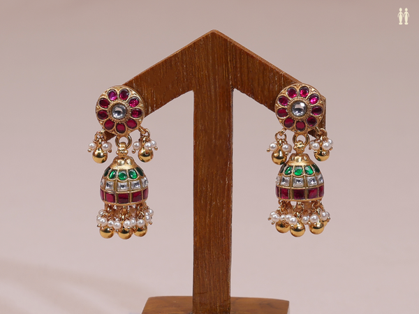 Multicolor Stone With Beads Pure Silver Jhumkas