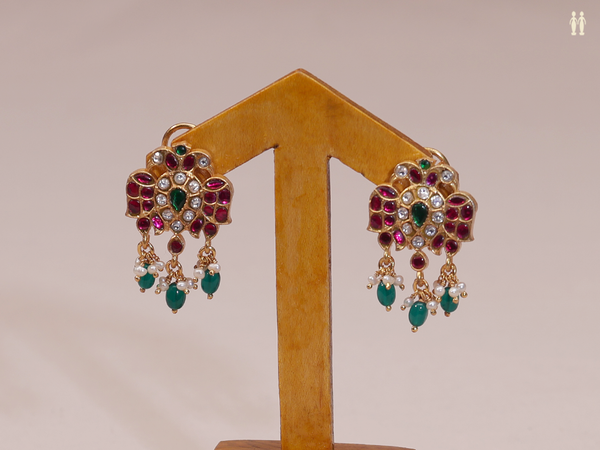 Iruthalai Pakshi Design With Multicolor Stone Silver Earrings