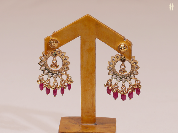 Crystal Stone With Beads Gold Plated Pure Silver Earrings