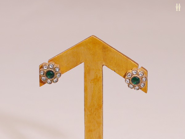 Emerald And Crystal Stone Gold Plated Silver Stud Earrings