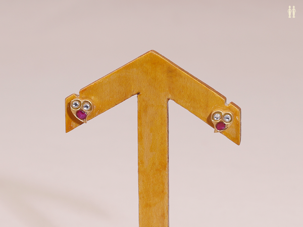 Pink And Crystal Stone Gold Plated Pure Silver Stud Earrings
