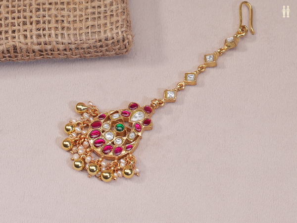 Kemp Stone With Beads Gold Plated Pure Silver Nethi Chutti