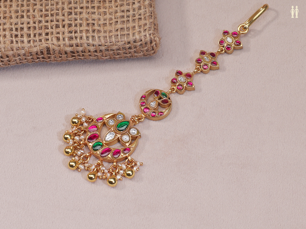 Tri Color Stone With Beads Gold Plated Silver Nethi Chutti