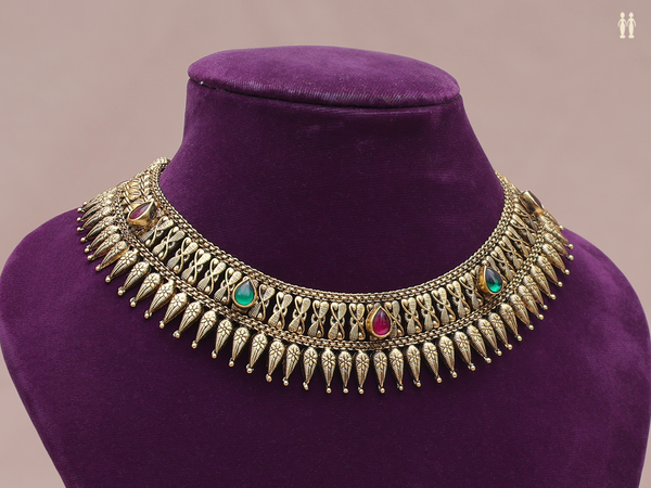 Green And Pink Kemp Stone Gold Plated Pure Silver Necklace