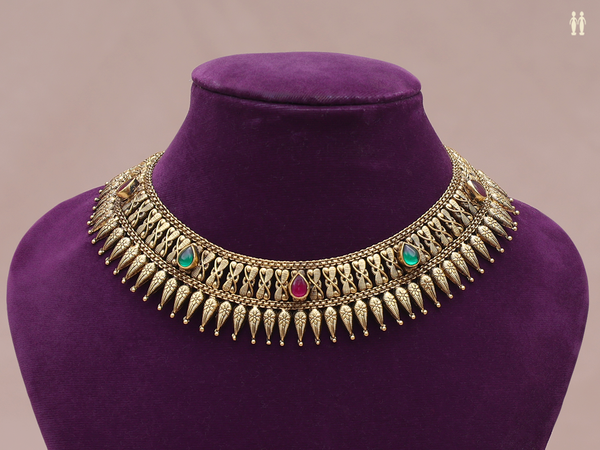 Green And Pink Kemp Stone Gold Plated Pure Silver Necklace