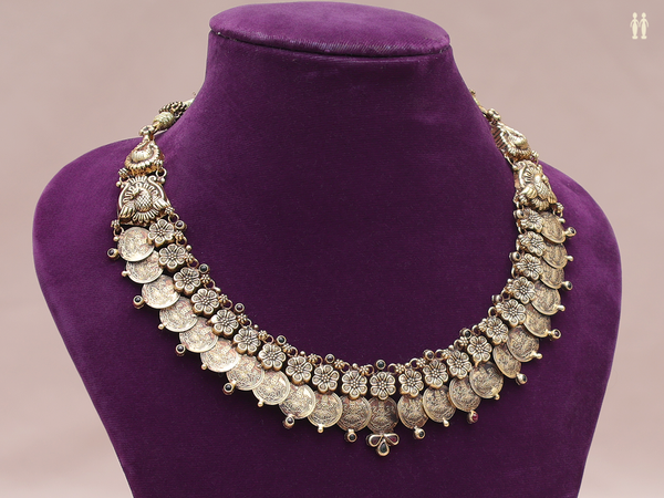 Traditional Lakshmi Coin Gold Plated Pure Silver Necklace