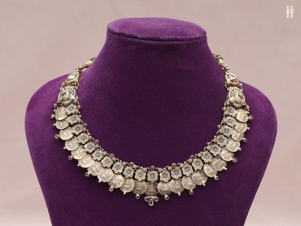 Traditional Lakshmi Coin Gold Plated Pure Silver Necklace