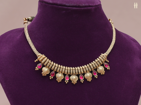 Pink Kemp Stone Gold Plated Pure Silver Necklace