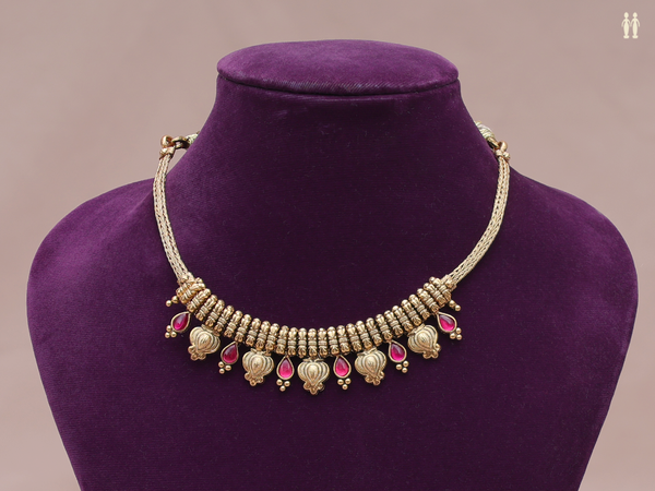 Pink Kemp Stone Gold Plated Pure Silver Necklace