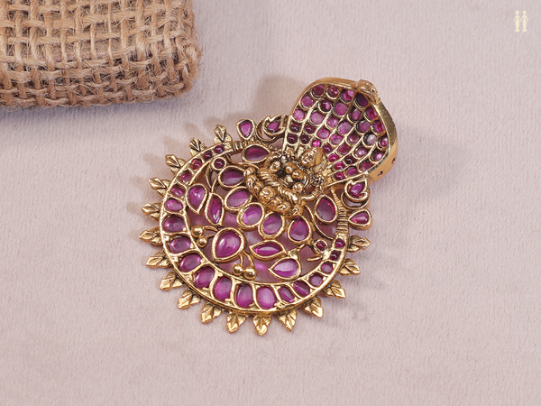 Antique Design With Pink Stone Gold Plated Silver Juda Pin