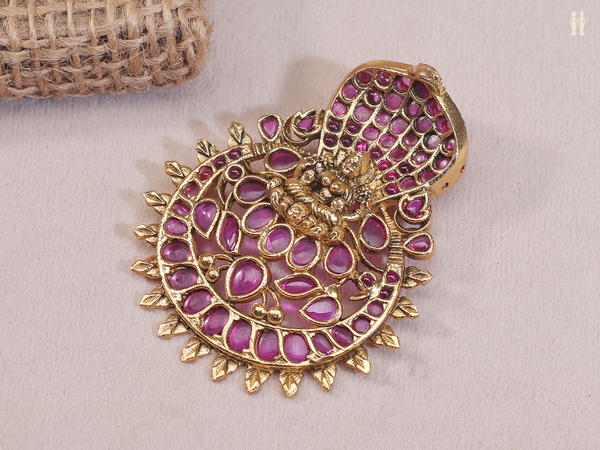 Antique Design With Pink Stone Gold Plated Silver Juda Pin