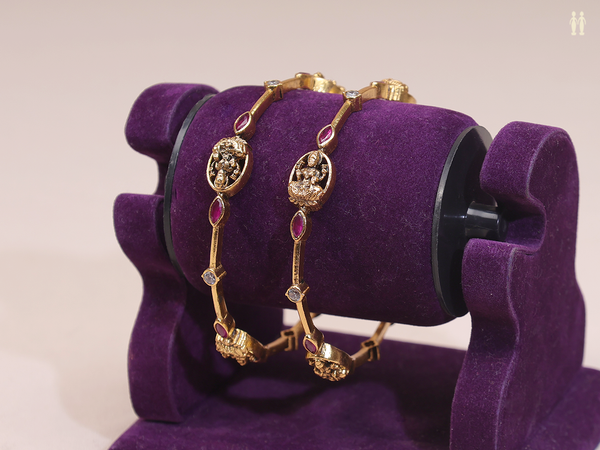 Antique Design Gold Plated Pure Silver Bangles