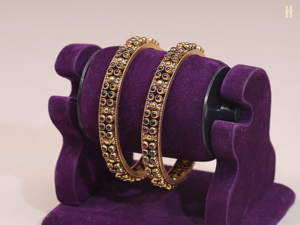 Antique Design With Stone Gold Plated Pure Silver Bangles