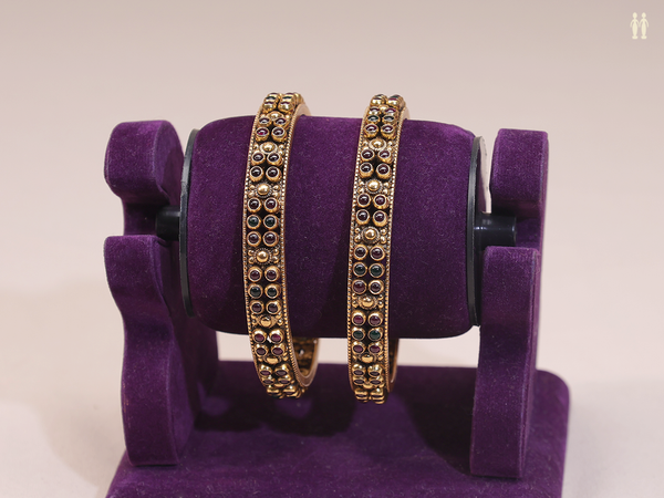 Antique Design With Stone Gold Plated Pure Silver Bangles