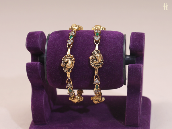 Paisley Design Gold Plated Pure Silver Bangles