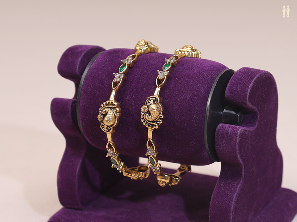 Paisley Design Gold Plated Pure Silver Bangles