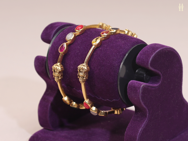 Antique Design Multicolor Gold Plated Pure Silver Bangles