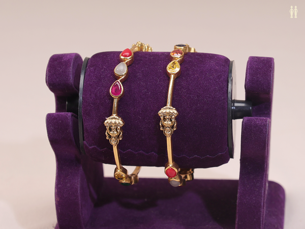 Antique Design Multicolor Gold Plated Pure Silver Bangles