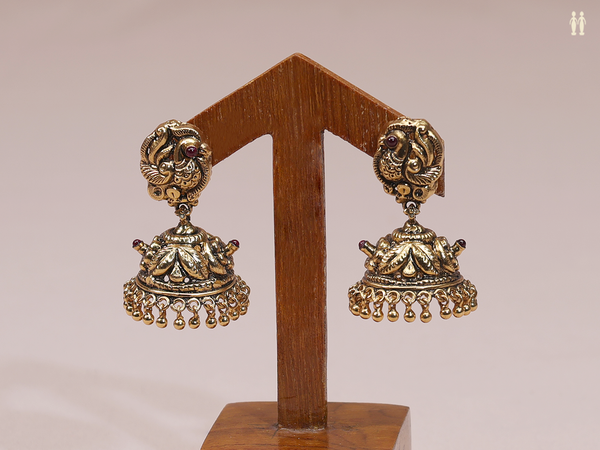 Peacock Design Gold Plated Pure Silver Jhumkas