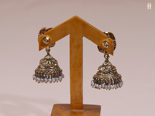 Peacock Design With Beads Gold Plated Pure Silver Jhumkas