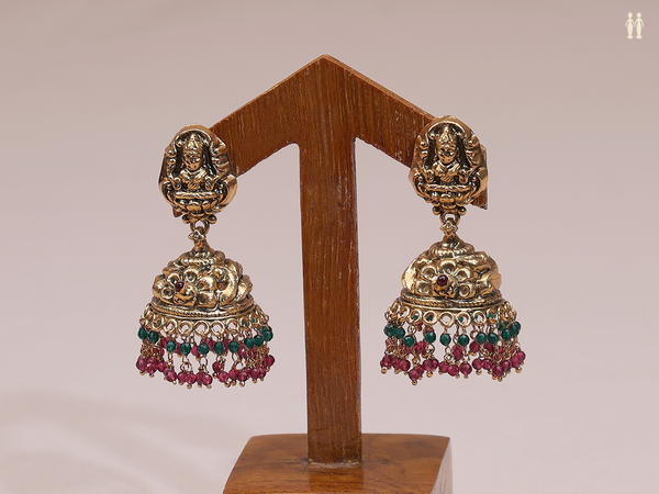 Antique Design With Beads Gold Plated Pure Silver Jhumkas