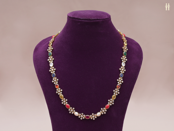 Floral Design With Multicolor Stone Gold Plated Silver Necklace