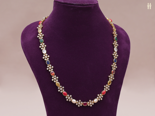 Floral Design With Multicolor Stone Gold Plated Silver Necklace