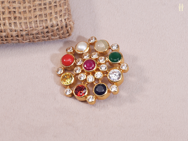 Multicolor Stone With Beads Gold Plated Juda Pin