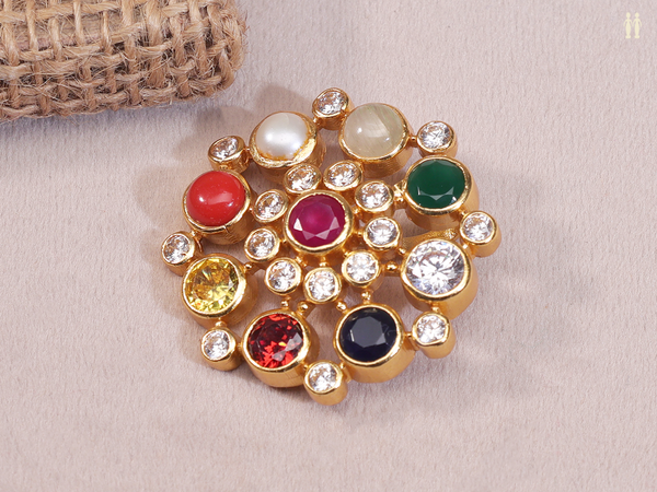 Multicolor Stone With Beads Gold Plated Juda Pin