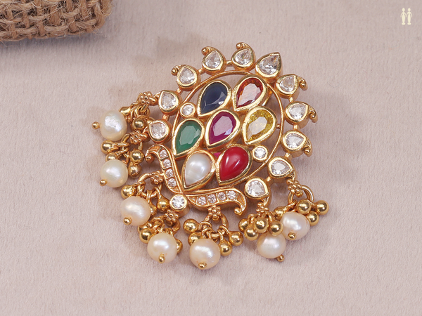 Multicolor Stone With Beads Gold Plated Juda Pin