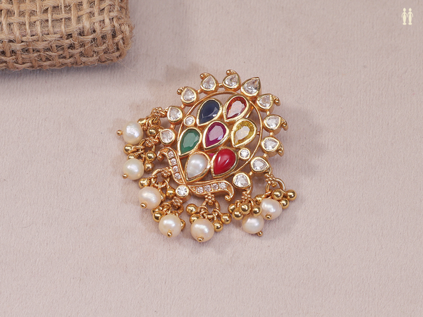 Multicolor Stone With Beads Gold Plated Juda Pin