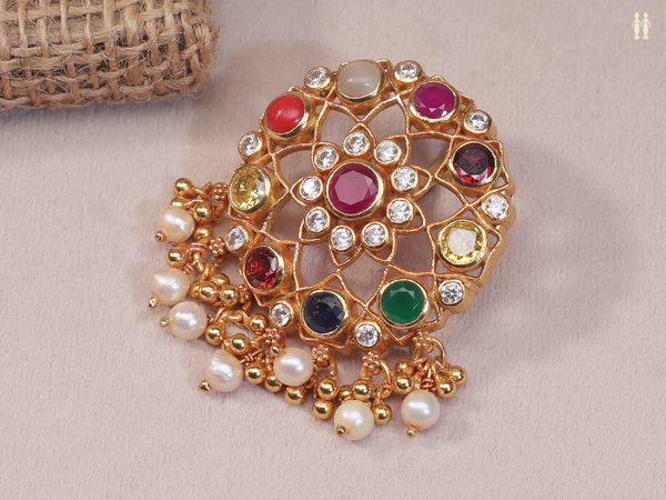 Multicolor Stone With Beads Gold Plated Juda Pin