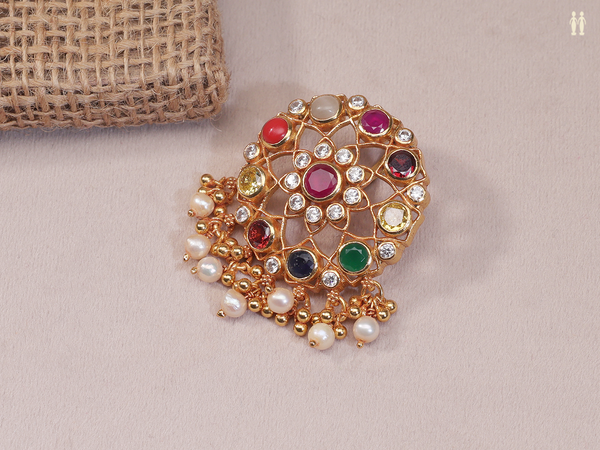 Multicolor Stone With Beads Gold Plated Juda Pin