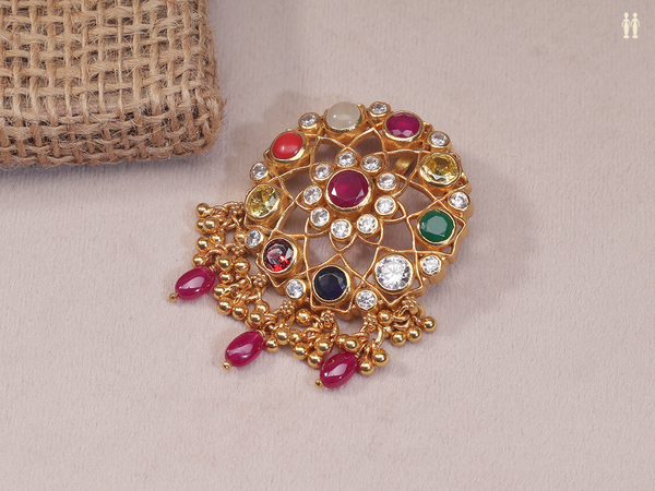 Multicolor Stone Gold Plated Pure Silver Juda Pin