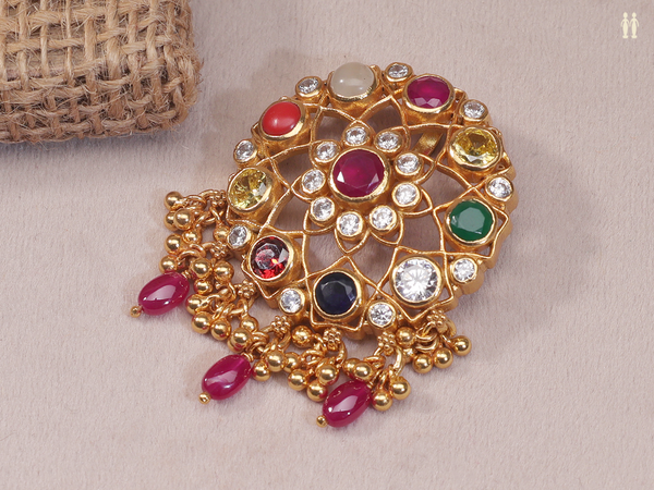 Multicolor Stone Gold Plated Pure Silver Juda Pin