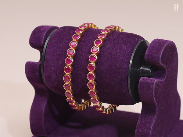 Pink Stone Gold Plated Pure Silver Bangles