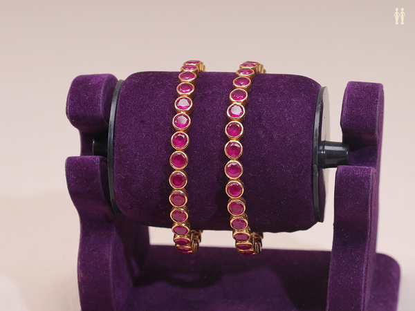 Pink Stone Gold Plated Pure Silver Bangles