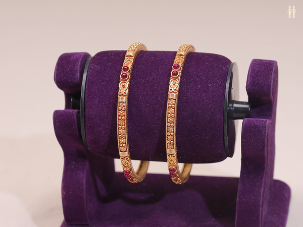 Red Stone Gold Plated Pure Silver Bangles
