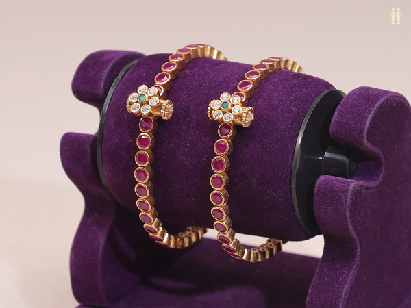 Pink Stone Gold Plated Pure Silver Screw Bangles