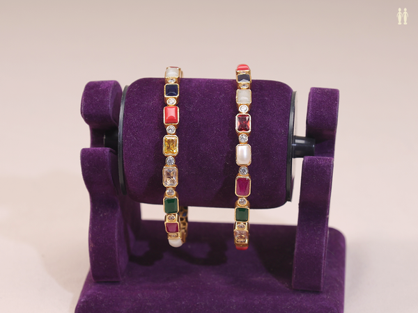 Multicolor Stone Gold Plated Pure Silver Bangles