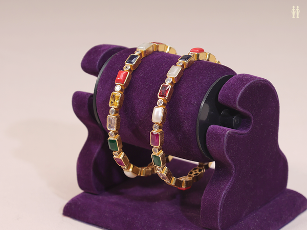 Multicolor Stone Gold Plated Pure Silver Bangles