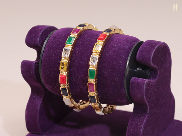 Multicolor Stone Gold Plated Pure Silver Bangles