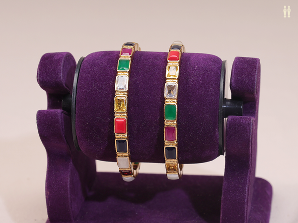 Multicolor Stone Gold Plated Pure Silver Bangles