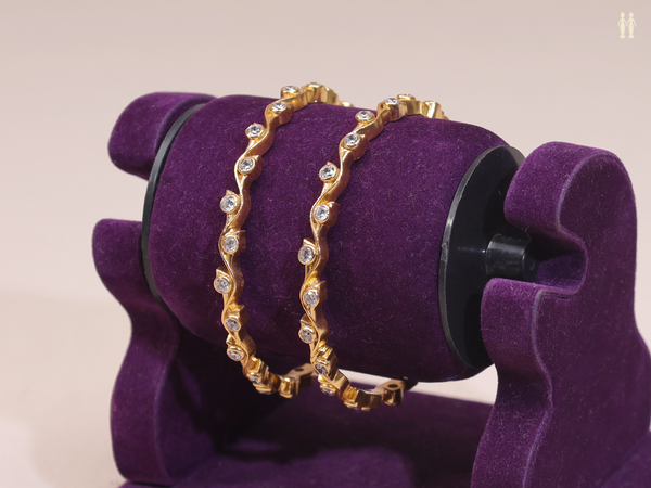 Crystal Stone Gold Plated Pure Silver Bangles