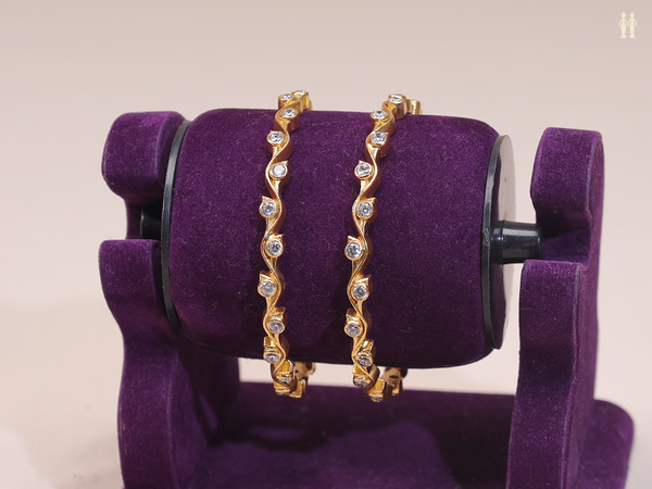 Crystal Stone Gold Plated Pure Silver Bangles