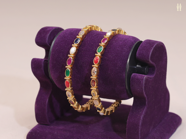 Multicolor Stone Gold Plated Pure Silver Bangles