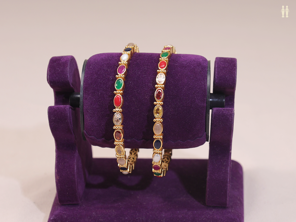 Multicolor Stone Gold Plated Pure Silver Bangles