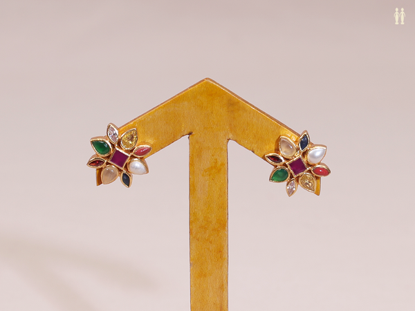 Floral Design With Multicolor Stone Pure Silver Stud Earrings
